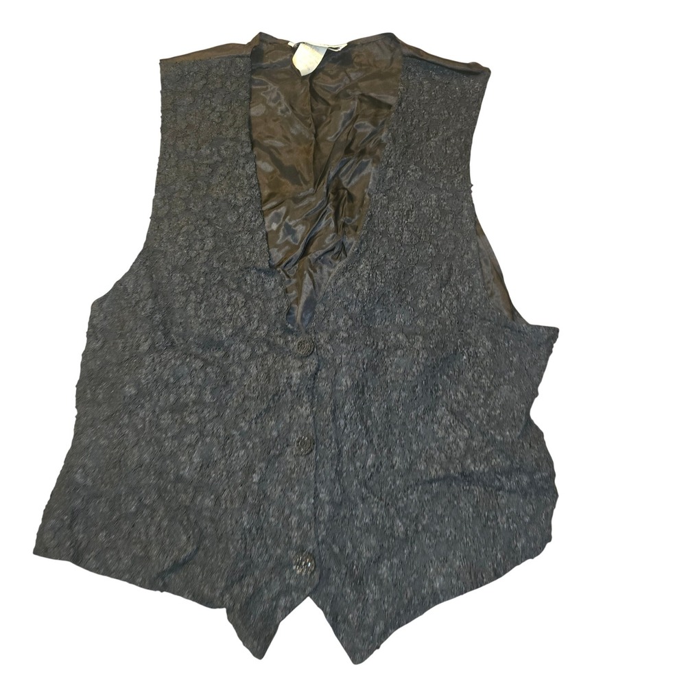 Gemilli Medium Black Lace Lacy Vest Vintage 1990s Classic Formal USA